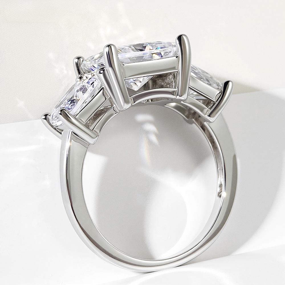 3 Stones Princess Cut Full Moissanite Ring for Women Copper6.4cttw Diamond Wedding Ring Anniversary Bands Jewelry