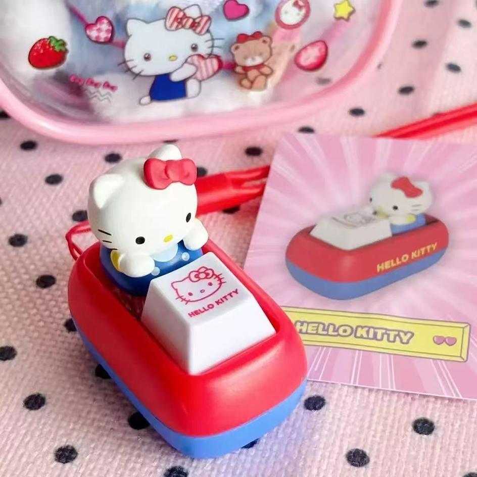 Anime Hello Kitty Voice Button Keychain Kt Cat Keycap Stress Reducing Toy Keyboard Desktop Decoration Birthday Keychain Gift