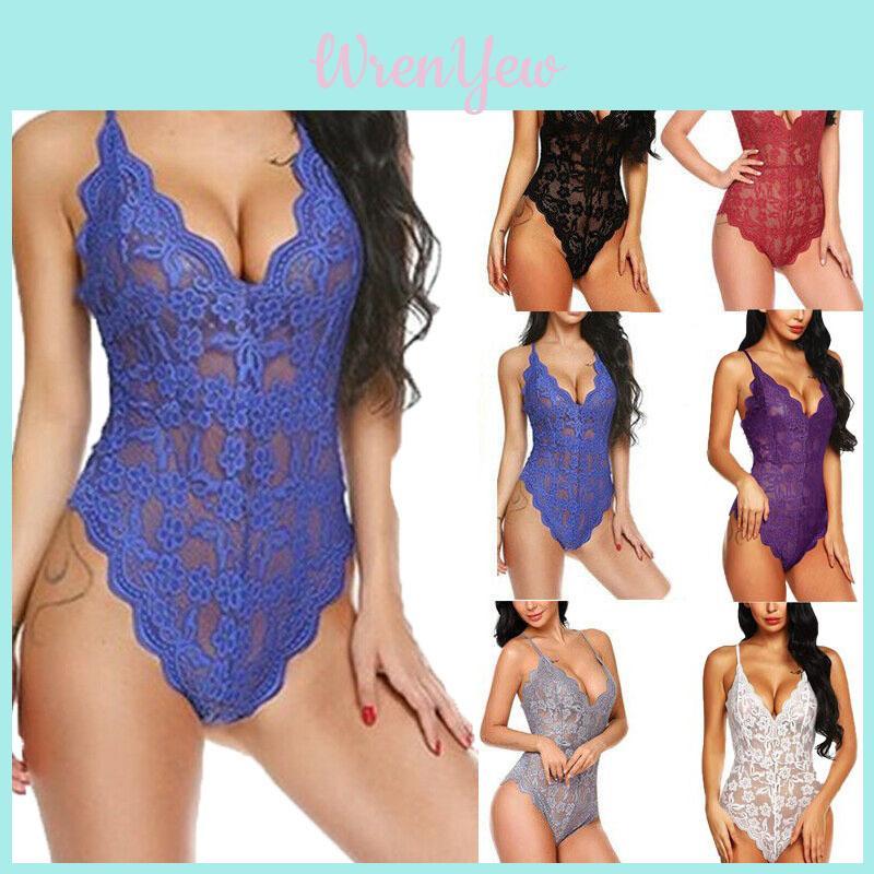 Women Lace Stretch Bodysuit Lingerie Sleeveless V Neck Top Jumpsuit S3xl Vest