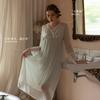 Popular Nightdress Women's Court Style Sweet Embroidery Lace V-neck Princess with Chest Pad Spring and Summer Mesh Korean Version Loungewear