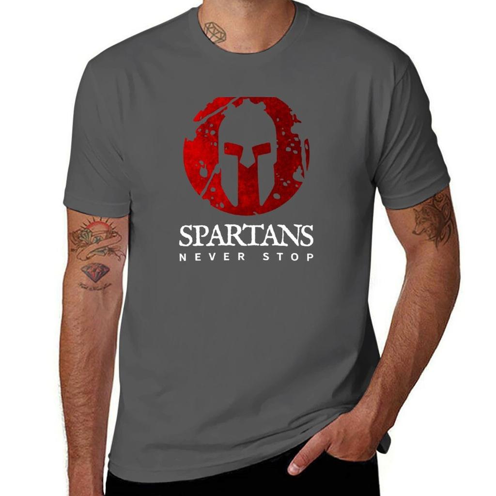 Spartans Never Stop Spartan Warriors Tshirt Basic Solid Color Short Sleeve Tshirt