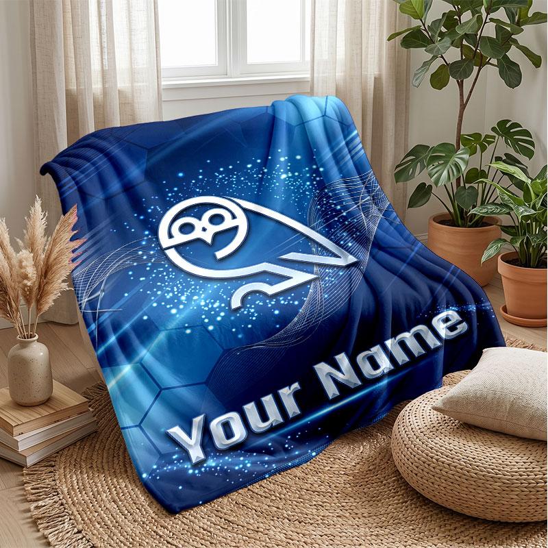Sheffield Wednesday FC Custom Name Text Flannel Blanket Soccer Logo Personalized Fleece Throw Blanket Special Gift For Sofa Bedroom Home