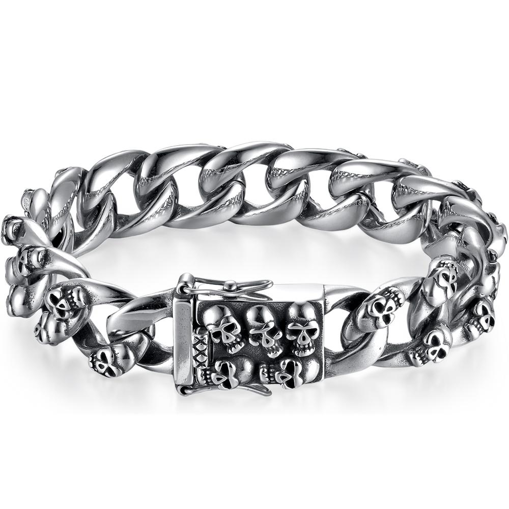 

Мужской браслет из литой нержавеющей стали 316l с черепами, мужской панк-готический браслет на запястье с головой скелета, байкерская рок-цепочка, ювелирные аксессуары 22CM