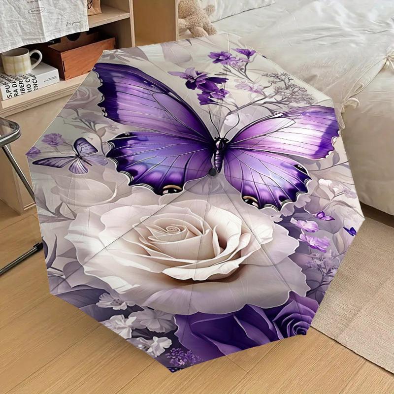 1PC Butterfly Flowers Umbrella-8-Rib Reinforced, Automatic Open, Lightweight & Durable, Fashion Accessory for Outdoor, H0410