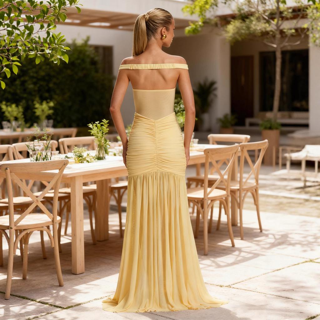 Sommer schräges Schulter Off-Shoulder Kleid schmal schmal Nähte Fischschwanz Kleid