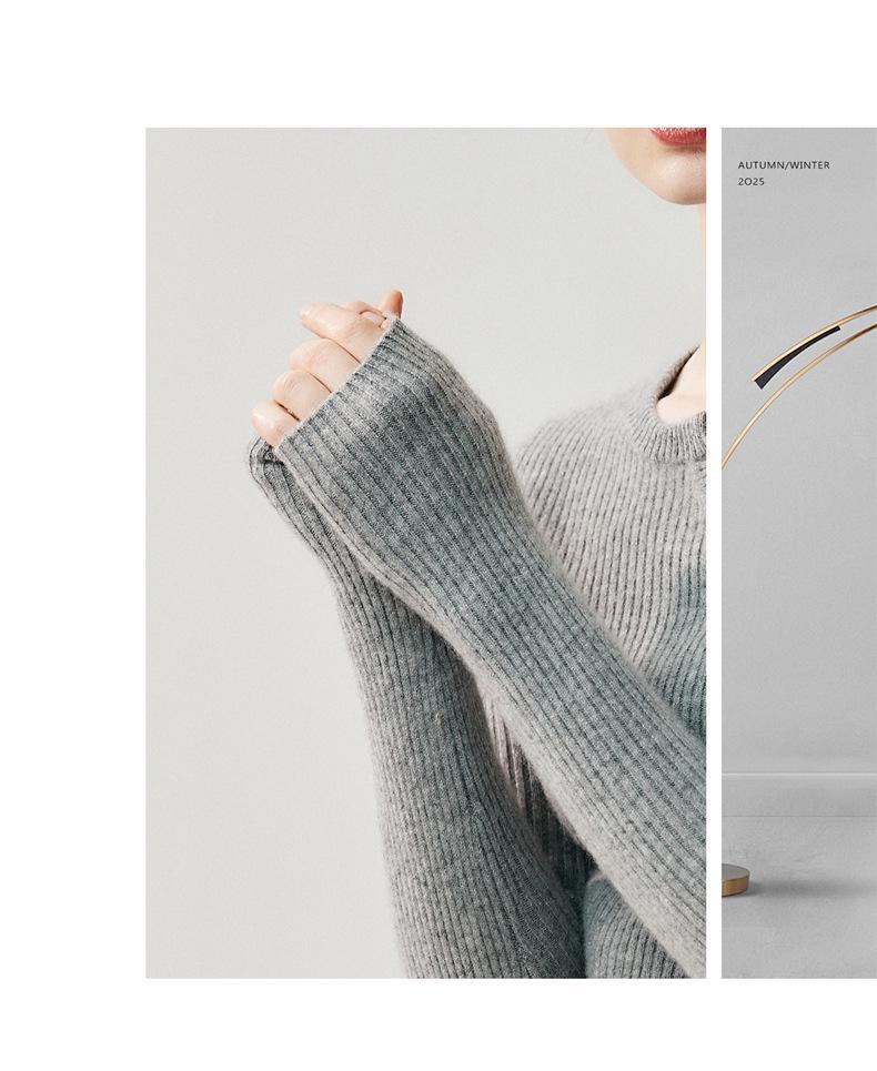 Women's Autumn Cashmere Cardigan: Slim Fit, Round Neck, Ribbed Buttons, Versatile Knit Base Layer Sweater.