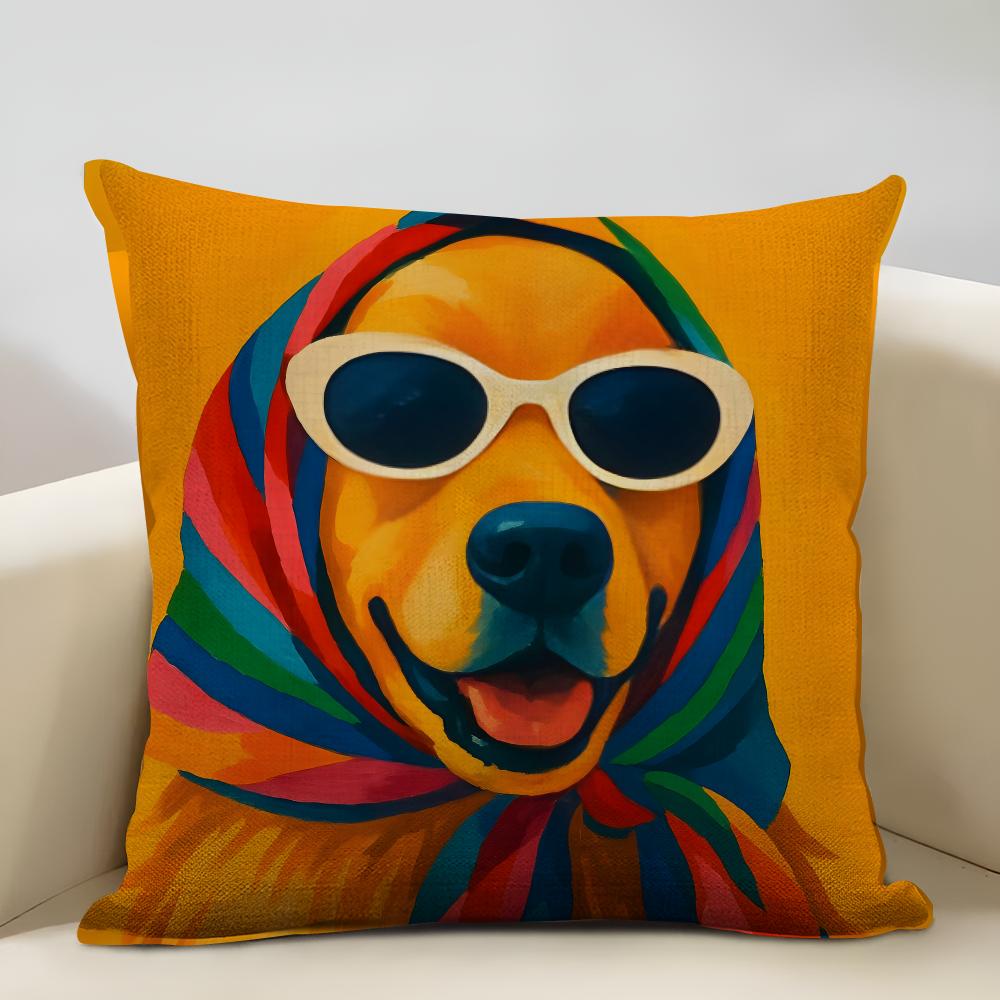 Animals Wearing Bandanas Cushion Cover Household Decoration Linen Sofa Cushion Cover: Skin-Friendly & Breathable With Invisible