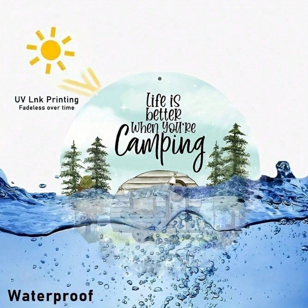 Round Metal Camping Poster Wall Art Garden Kitchen Decor