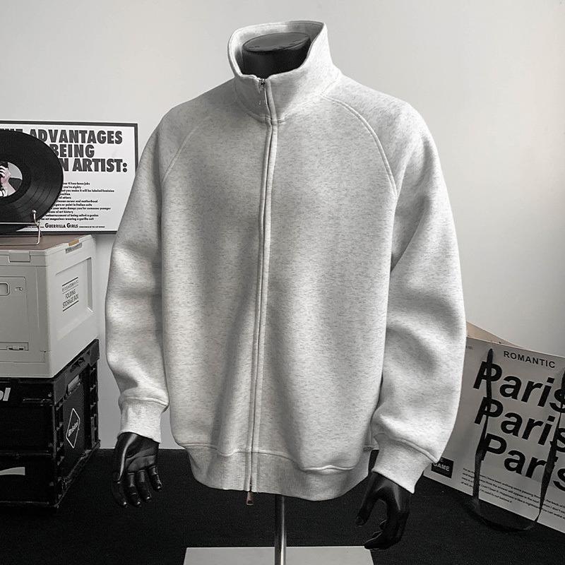 Veste Polaire à Fermeture Éclair pour Homme - Sweatshirt Décontracté à Col Montant et Manches Raglan