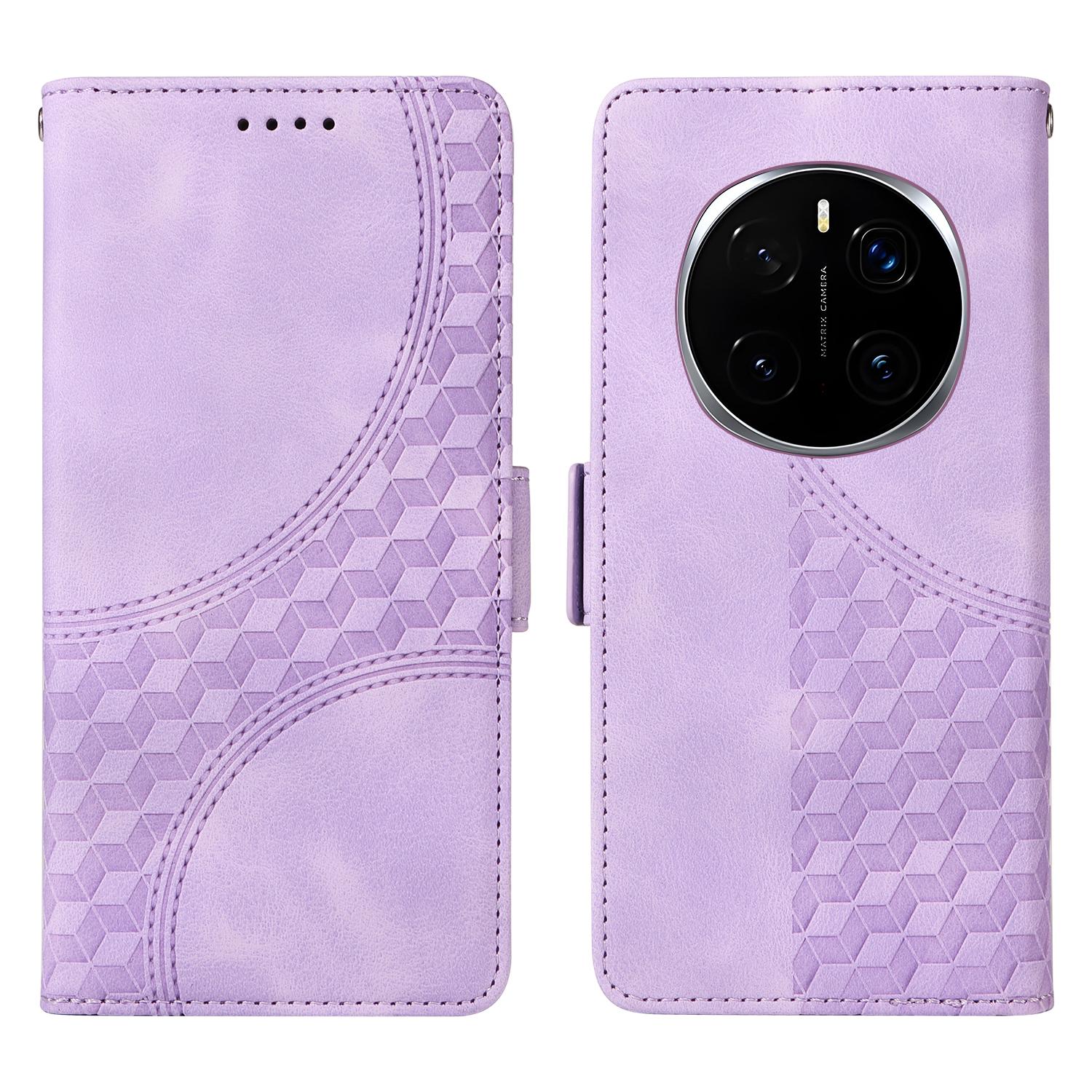 

For Honor Magic7 Pro 5G Case PU Leather Phone Cover Rhombus Starry Imprinted Purple