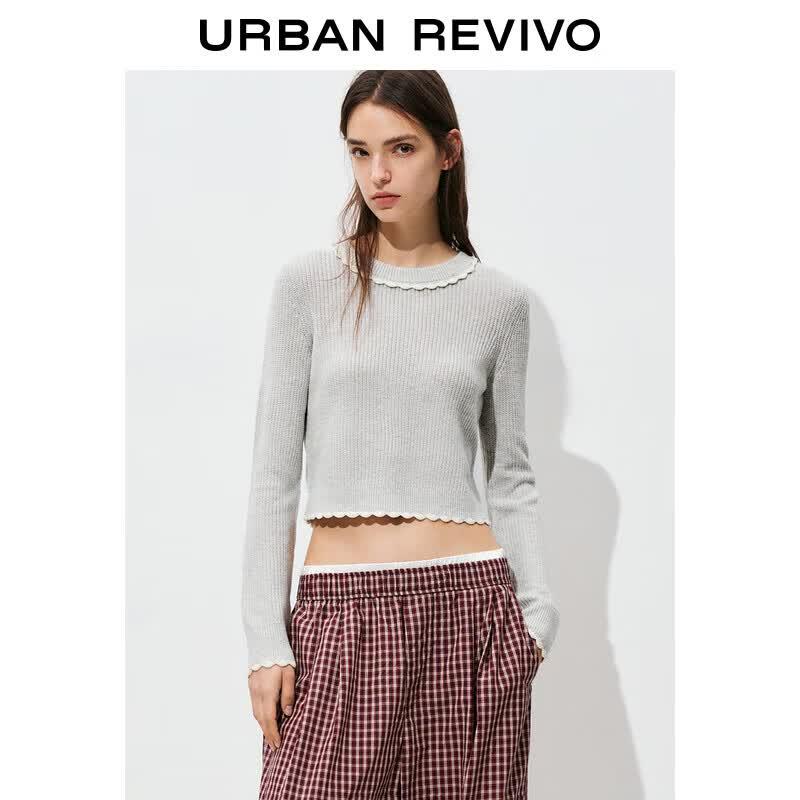 UR Women s Color-block Scalloped Short Knit Top M