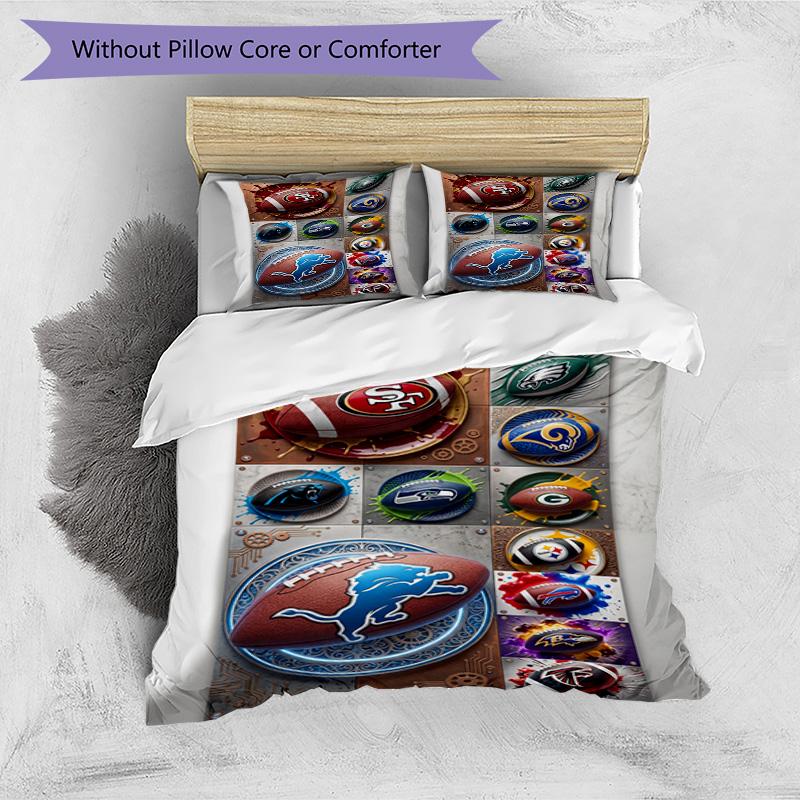 Conjunto de capa de edredom 3 peças (1*Capa de edredom + 2*Fronha, sem núcleo), Conjunto de Roupa de Cama com Estampa da NFL, Decoração de Quarto, Para Todas as Estações, Presente de Aniversário