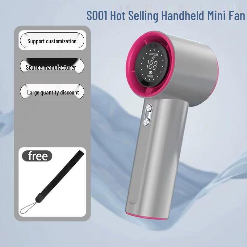 USB Rechargeable S001 Handheld Mini Fan: 100-Speed Digital Display, Powerful Turbo