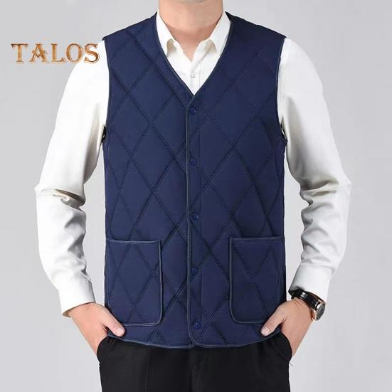 Men Waistcoat V-Neck Sleeveless Solid Color Single Breasted Vest Coat with Pockets Thickened Plush Lining Quilted Bottoming Vest Jacket