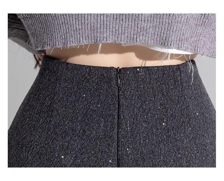High-Waisted Black Sequin Woolen Shorts for Women - Winter 2026 A-Line Slimming Style, Perfect with Boots and Outerwear