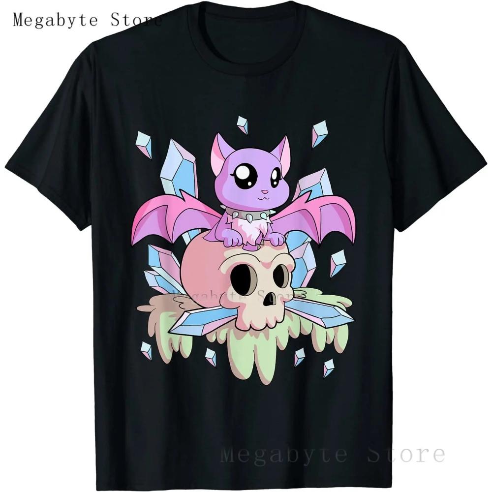 Pastel Goth T Shirt Men Women Kawaii Cartoon Gothic Cat Clothes Harajuku Shirt Unisex Graphic Tees Female Hip Hop T-shirt Male