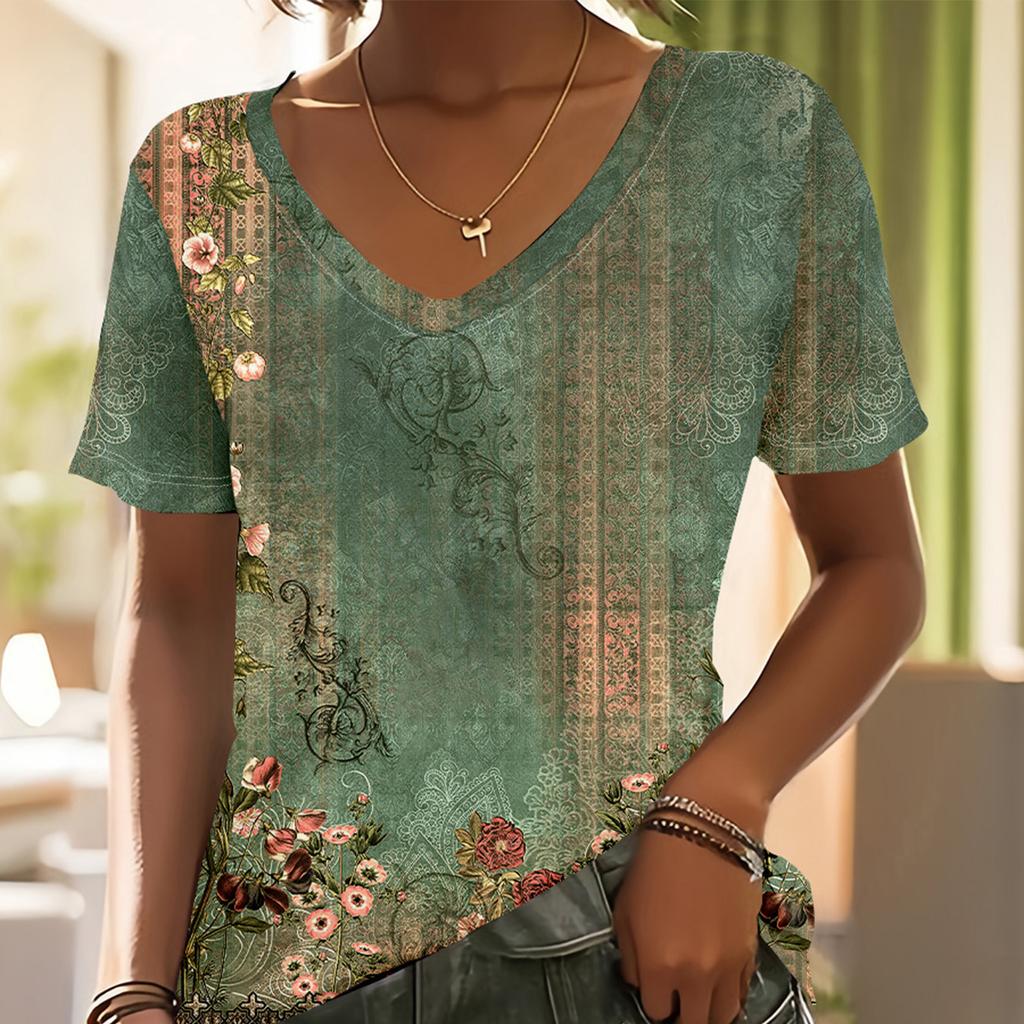 T-Shirt mit Allover-Print in Übergröße, lässiges Kurzarm-Top für Frühling und Sommer, Damenbekleidung in Übergröße