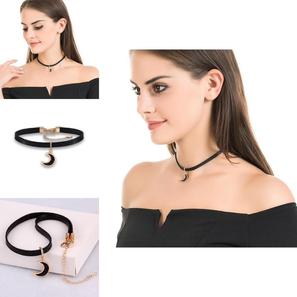 Black Elegant Short Choker Necklace For Women Stylish Korean Geometric Design With Accents Crystal
