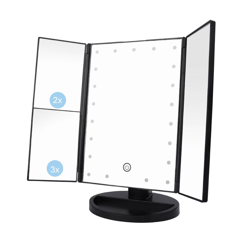 21 LED Light Makeup Mirror With Storage Desktop Foldable Rotating Beauty Cosmetic Mirror Light Touch Screen USB Vanity Mirror