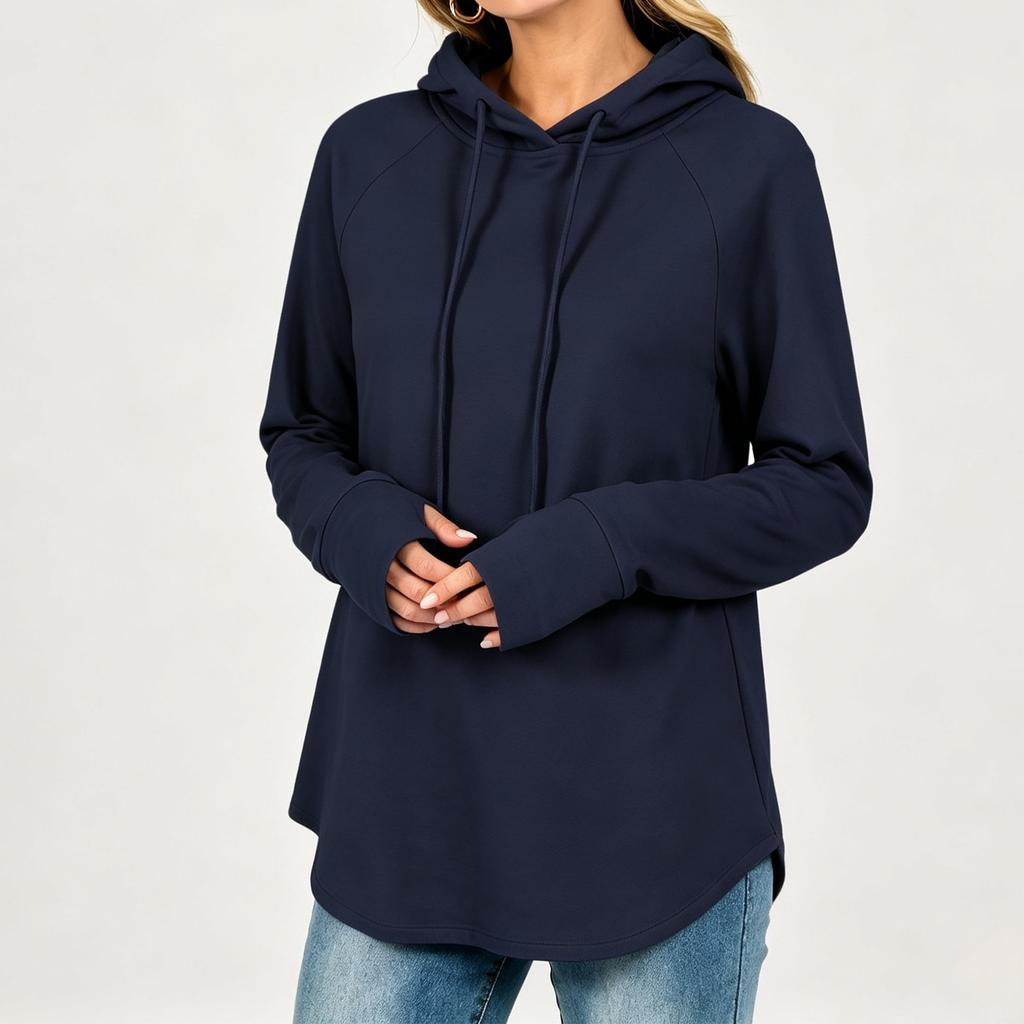 Women's Long Sleeve Loose Fit Longline Hooded Top