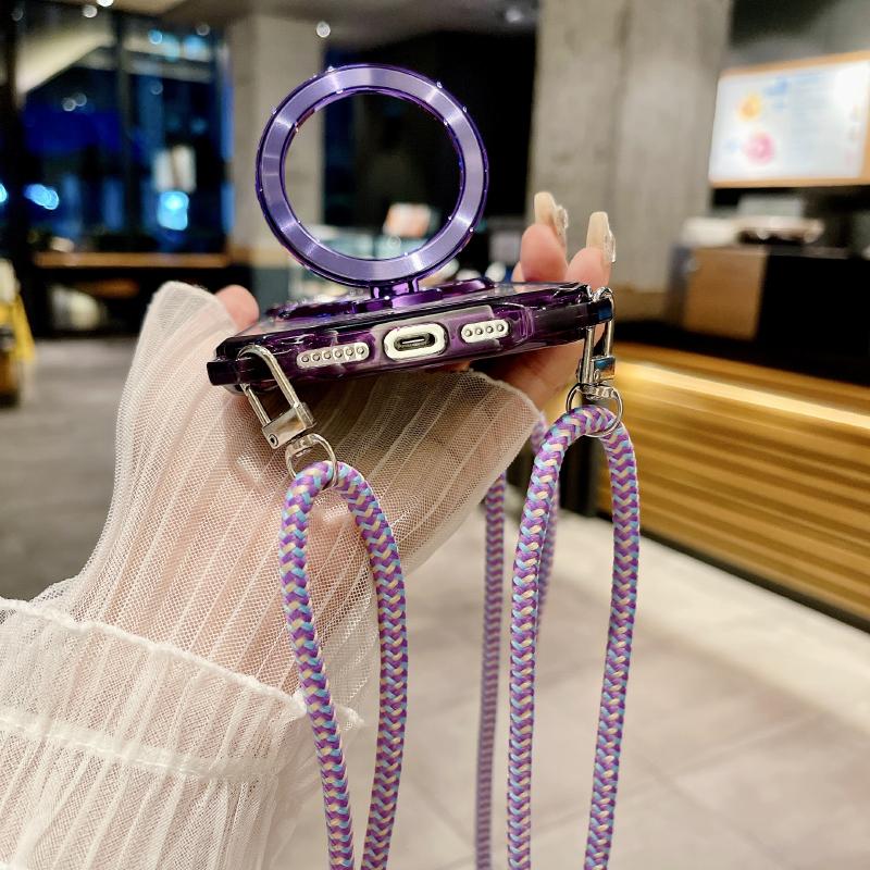 Four Corner Anti-Fall Bracket Lanyard Transparent For Magsafe Phone Case For 18 17 Pro Max 15 14 13 12 Mini 11 16 Pro Max