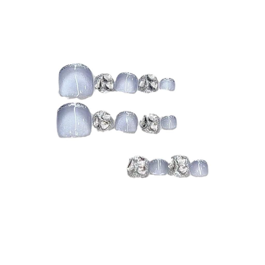 Pure Hand-made Phototherapy Wear Nail Tablets and Feet Nail Blue Cat Eye Soda Wear Nail Finished Product Reusable Nail Art
