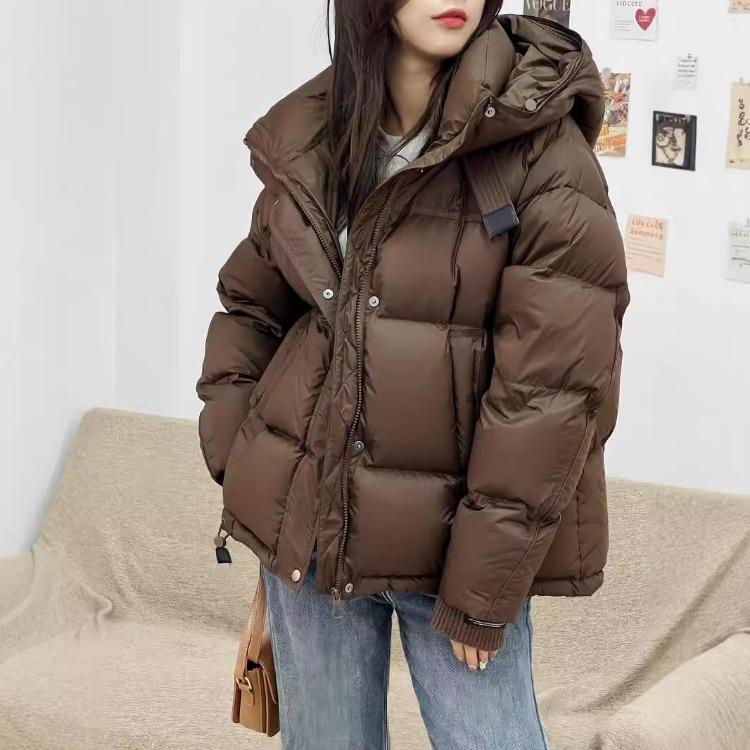 Winter Women Down Puffer Jacket Hooded Thickened Short Casual Versatile Outwear Female Bread Jacket S кофейный