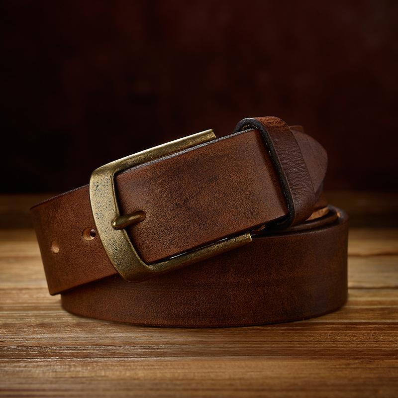 Retro Old Belt Men's Genuine Leather First Layer Cowhide Handmade Simple Personality Casual Copper Buckle Jeans Belt