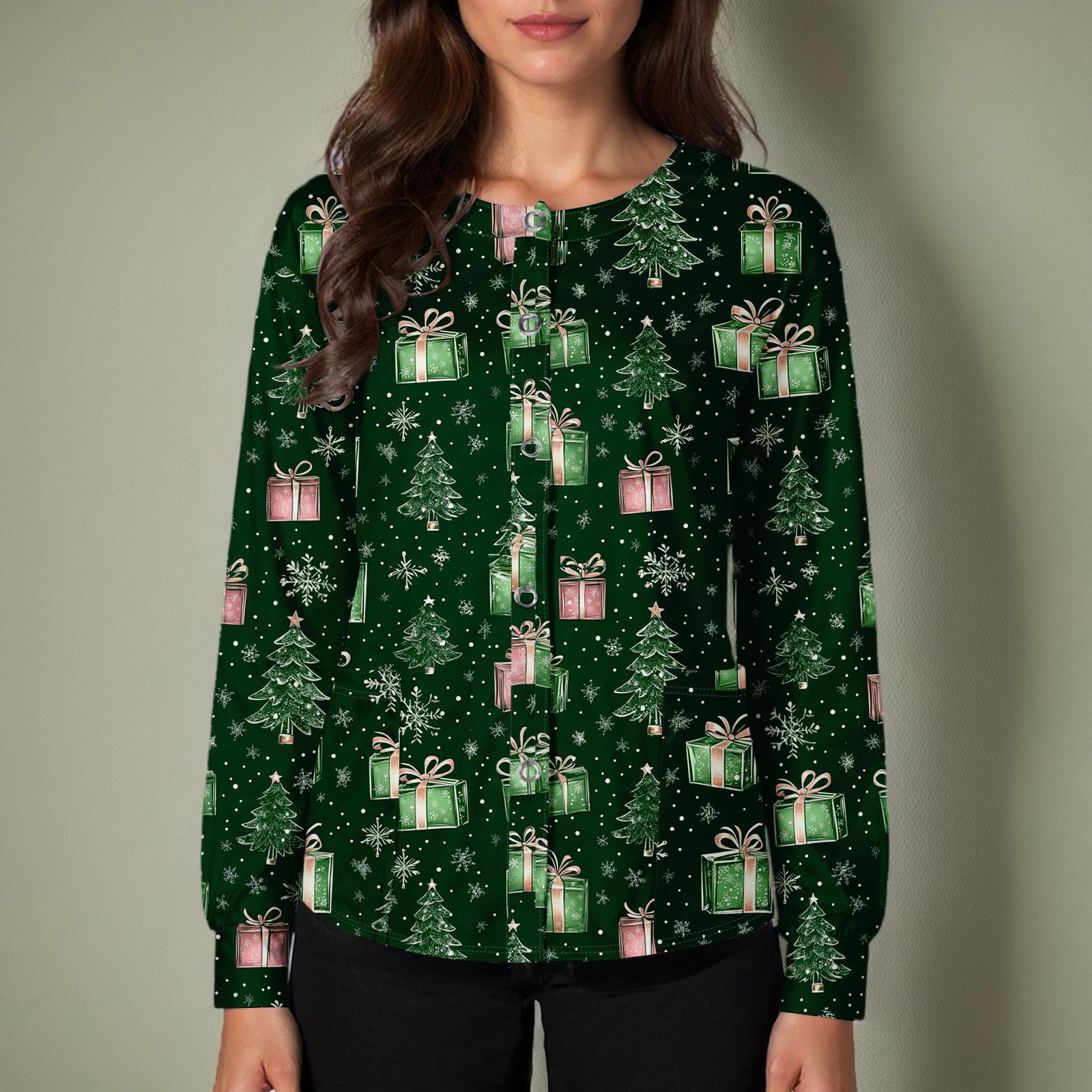 

Женский повседневный однобортный однобортный защитная одежда с рождественским принтом и длинными рукавами, кардиган, топ XL