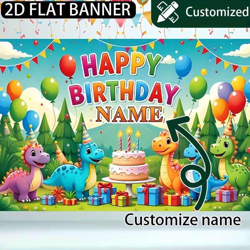 

Personalized Dinosaur Birthday Backdrop Customizable Name Jungle Dino Party Banner for Kids 47.2x31.5inch/120*80cm