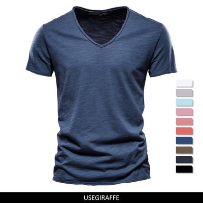 AIOPESON Summer 100% Cotton Elasticity T Shirt Men Casual Soft Fitness Shirt Men T Shirt Tops Tee Shirts V-Neck Short Sleeve Tshirt Men