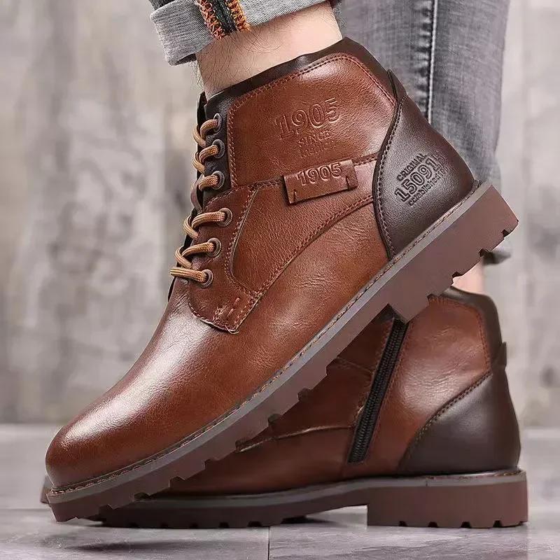 Men Boots Autumn Winter Male Booties Outdoor Vintage Brown Boots Ankle Work Boots Beef Tendon Bottom