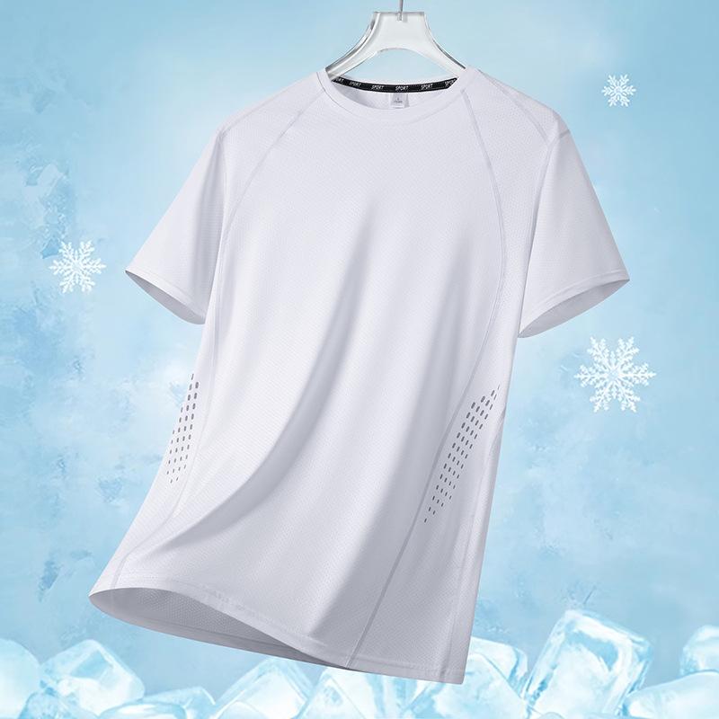 Herren Schnelltrocknendes Atmungsaktives Mesh-Kurzarm-T-Shirt Eis Seide Kühlendes Sommer Top