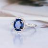 Boho Female Big Blue Oval Zircon Stone Ring  Sterling Silver Vintage Wedding Band Rings for Women Promise Engagement Ring