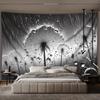 Black White Dandelion Rain Drops Wall Tapestry Monochrome Nature Art Bedroom Headboard Decor Dreamy Floral Wall Hanging Fabric