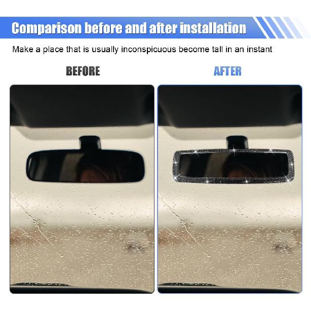 Bling Car Rear View Mirror, Clip-On Rhinestone Car Rearview Mirror With Crystal Diamonds, HD Glass Auto Interior Rear View Mirror, Car Decoration