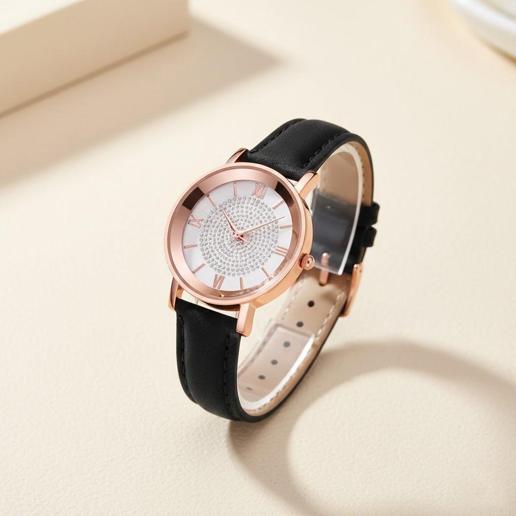 Womens Fashion Rhinestone Quartz Watch Starry Sky Design Jewelry Wristwatch Ladies Elegant Timepiece Gift чёрный