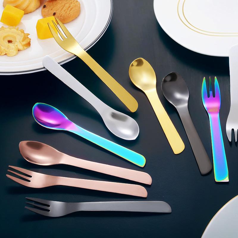 

Набір десертних, йогуртових, тортних та фруктових виделок і ложок з нержавіючої сталі для розмішування кави та приправ.