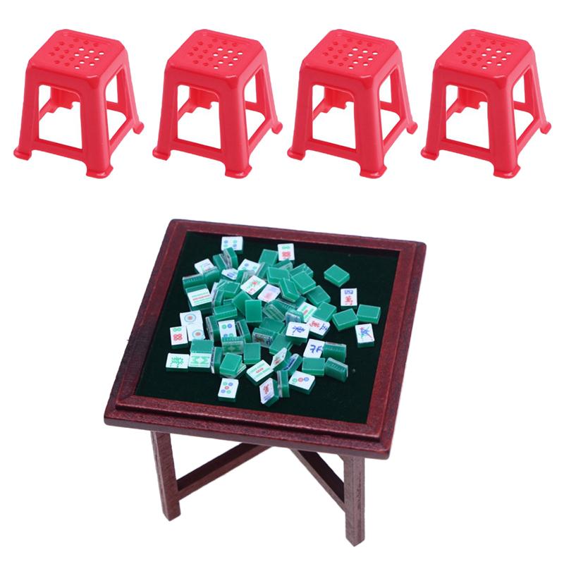 

1:12 кукольных миниатюрных игрушек Маджонг Стол и стул Модель мебели Декор для дома Игрушка Кукольный дом Аксессуары
