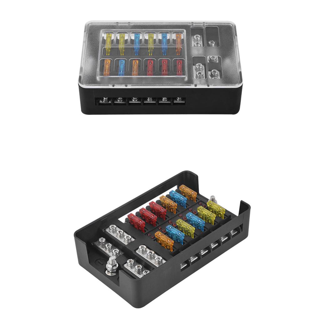 Multiple Circuit Fuses Block Heat Resistant ABS 6 Way/12 Way Automotive Fuses Box Simple Installation for Car Modifica