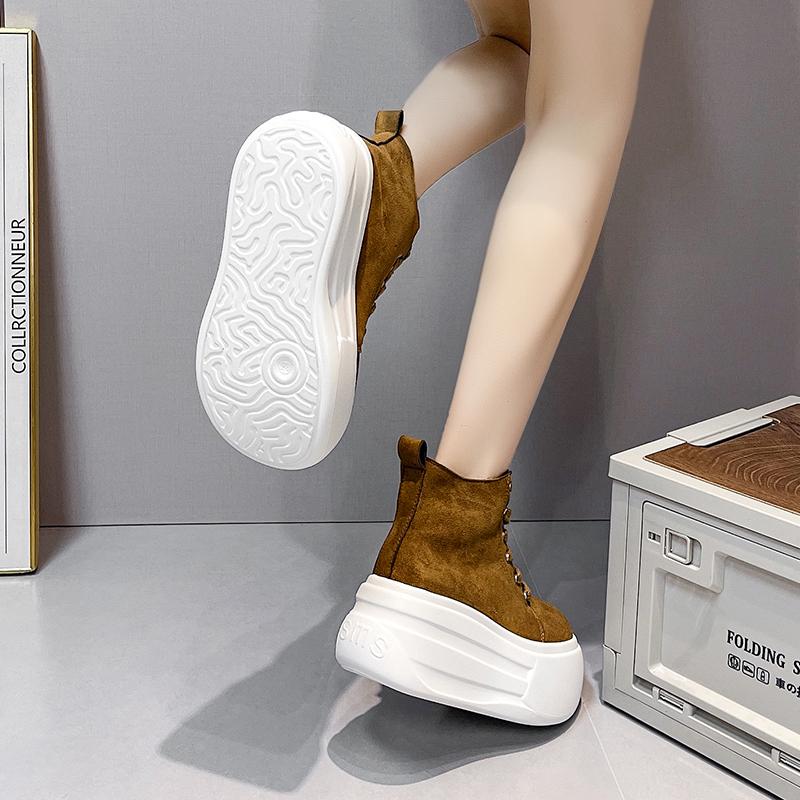 Fashion 9CM Platform Wedge Shoes Leather Spring Autumn Walking Sneakers Hidden Heels Women Autumn Chunky Sneaker Fashion