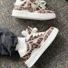 Spring and Autumn Round Toe Flat Casual Running Sports Shoes New Leopard Print Decoration Cross Strap Fashion Women's Shoes
