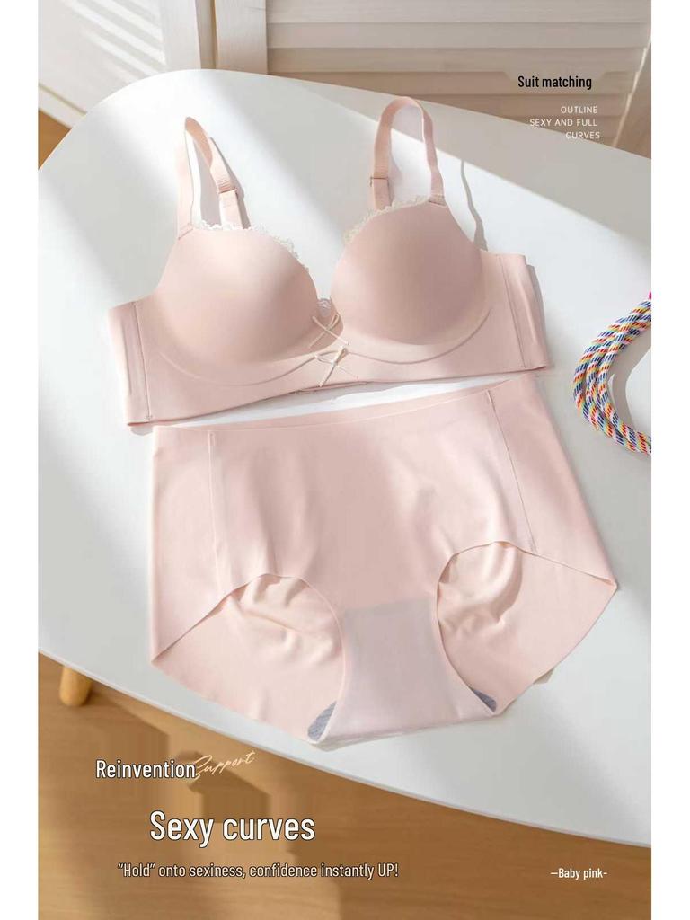 Red Series Seamless Push-Up Bra Set for Women - Side Support, No Underwire, Sexy Thin Hollow Out Design