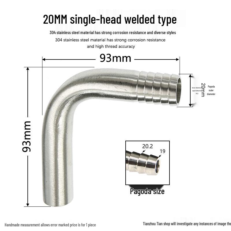 304 Stainless Steel 90° Welded Elbow Hose Fitting - Sizes 6, 8, 10, 12