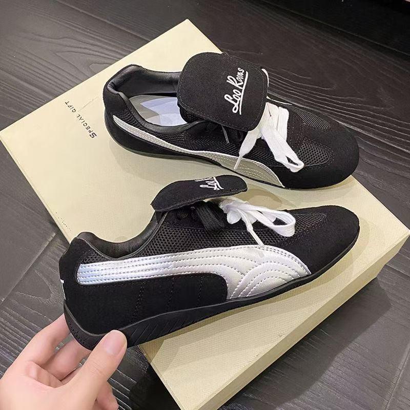 

Ретро шнуровка круглый носок мягкая кожа откидной верх осень новая мода повседневные универсальные кроссовки на плоской подошве 40 чёрный