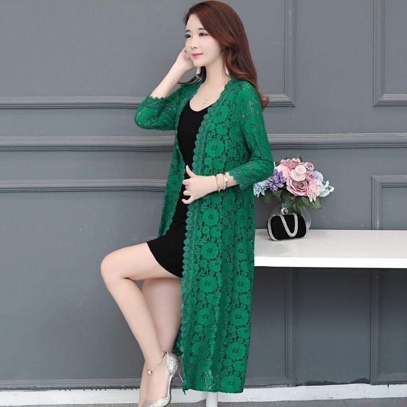 Women Lace Cardigan Mid-length Summer Mesh Shawl Loose Over-the-knee Sun Protection Clothing Women Jacket Shirt Outerwear