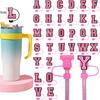 1PC Pink Letter PVC Straw Covers Cap Compatible For Most 30&40Oz Cup 10mm Straw Toppers Reusable Splash Proof Straw Caps