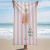 Stripes And Cocktail Print Beach Towel, Fast Drying Lightweight Sand Proof Polyester for Swimming Yoga Surfing Travel