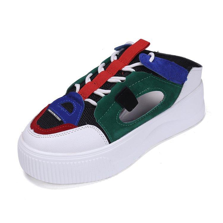 

2020 new spring Korean version thick bottom hollow lazy bag head half slippers fashion wear female student Internet celebrity tide sandals 35 зелёный