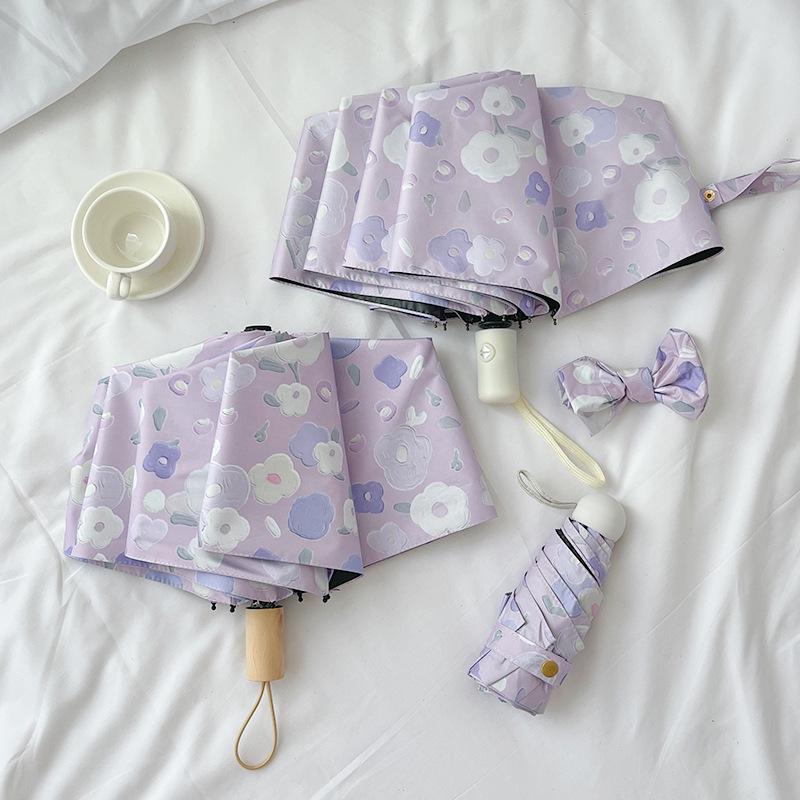 Women's Dual-Use Parasol: Automatic, Sunshade & Rain Umbrella with Black Glue Sunscreen, Foldable, Japanese & Korean Style